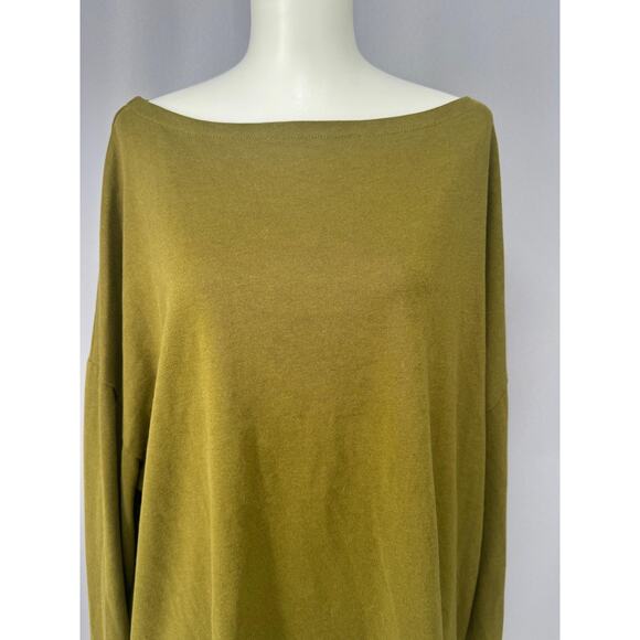 AllSaints Shirt Womens Medium Olive Green Boat Neck Oversized Drop Shoulder Boho - Picture 2 of 12